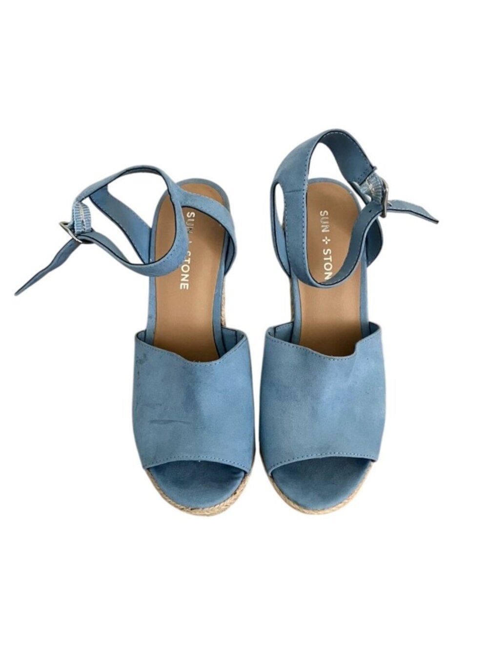 Sun + Stone Blue Suede Platform Espadrille Sandals With Ankle Strap Size 7.5 - Picture 2 of 6